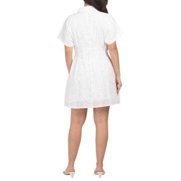 WISHING WAVES Eyelet Lace Pintucked Shirt Mini Dress - Picture 2 of 3